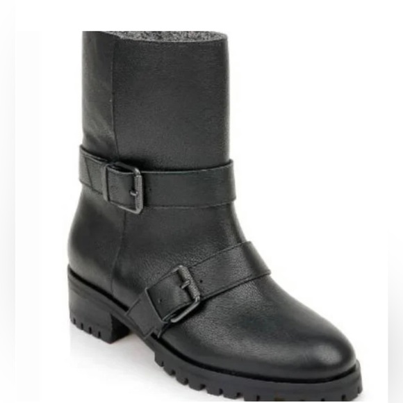 SPLENDID Black Karyln LL2312 Moto Motorcycle Leather Sherpa lined fold down 10 - Picture 2 of 16